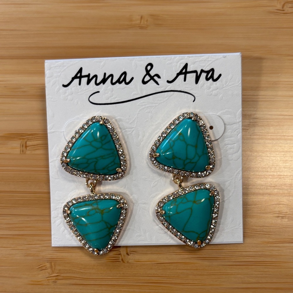 NWT Anna & Ava Turquoise and Crystal Triangle Earrings